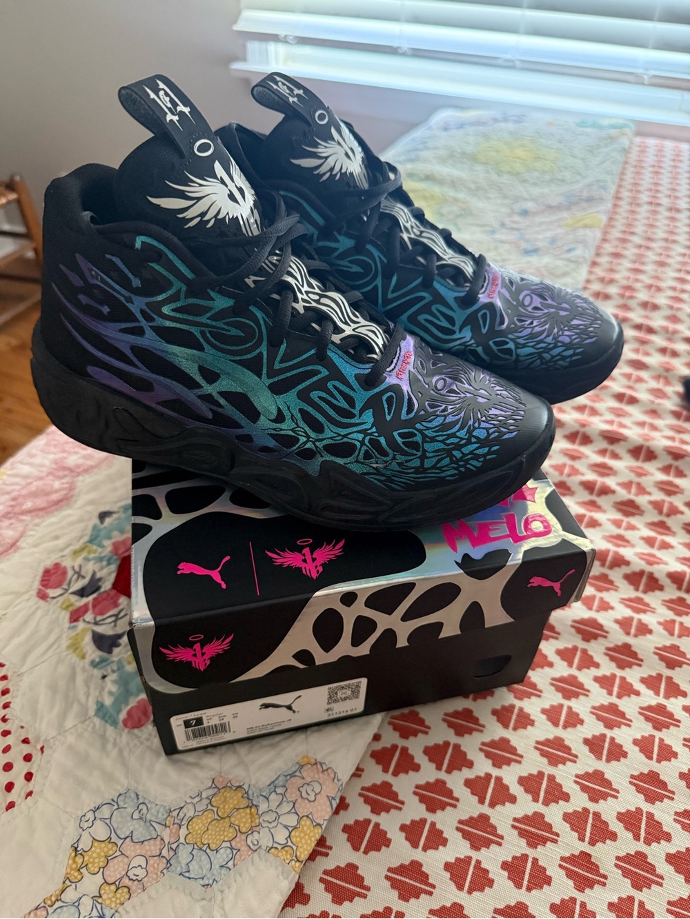 Mello 1111 - Puma Kids Black Sneakers with Teal and Purple Gradient Graphic